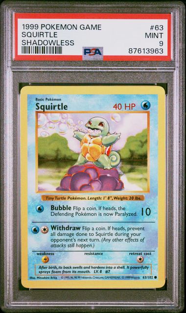 1999 Pokemon Base set Shadowless Squirtle #63 PSA 9 | Eastridge Sports Cards & Games