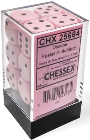 CHESSEX Opaque 12D6 Pastel Pink / Black 16MM (CHX25664) | Eastridge Sports Cards & Games