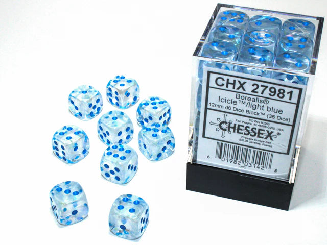 CHESSEX Opaque 36D6 Borealis Icicle/ Light Blue 12MM (CHX27981) | Eastridge Sports Cards & Games