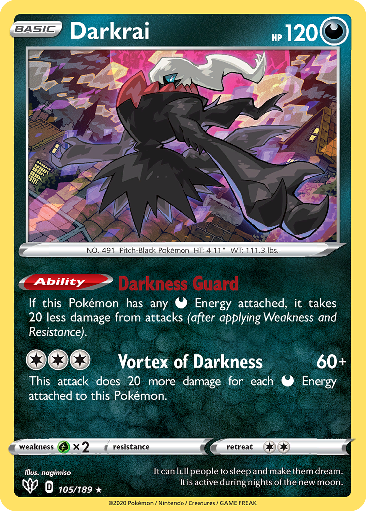 Darkrai (105/189) (Cosmos Holo) [Sword & Shield: Darkness Ablaze] | Eastridge Sports Cards & Games