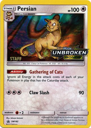 Persian (SM182) (Staff Prerelease Promo) [Sun & Moon: Black Star Promos] | Eastridge Sports Cards & Games