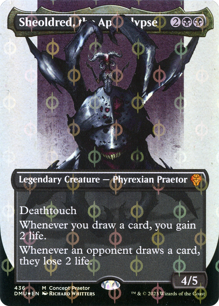 Sheoldred, the Apocalypse (Borderless Concept Praetors Step-and-Compleat Foil) [Phyrexia: All Will Be One] | Eastridge Sports Cards & Games