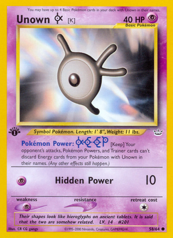 Unown [K] (58/64) [Neo Revelation 1st Edition] | Eastridge Sports Cards & Games