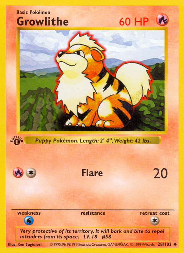 Growlithe (28/102) (Shadowless) [Base Set 1st Edition] | Eastridge Sports Cards & Games