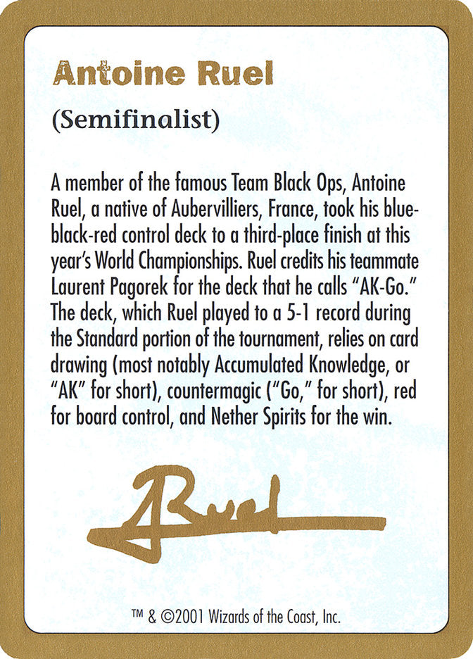 Antoine Ruel Bio [World Championship Decks 2001] | Eastridge Sports Cards & Games