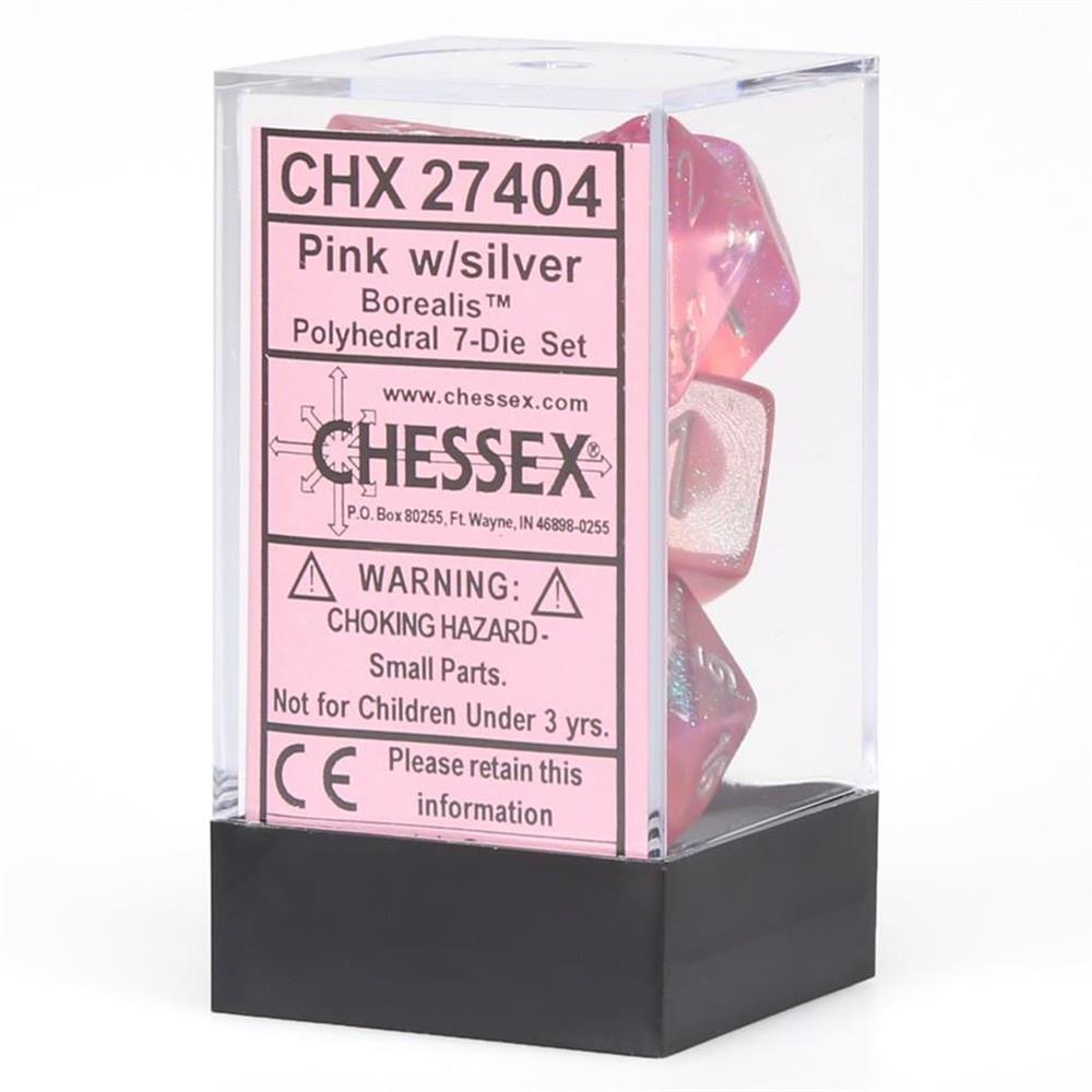 CHESSEX BOREALIS 7-DIE SET PINK/SILVER (CHX27404) | Eastridge Sports Cards & Games