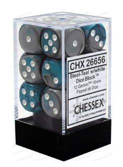 CHESSEX Gemini 12D6 Steel-Teal/White 16MM (CHX26656) | Eastridge Sports Cards & Games