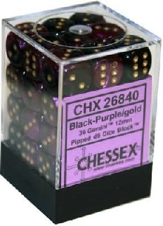 CHESSEX GEMINI 36D6 BLACK-PURPLE/GOLD 12MM (CHX26840) | Eastridge Sports Cards & Games