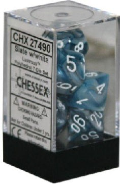 CHESSEX LUSTROUS 7-DIE SET SLATE/WHITE (CHX27490) | Eastridge Sports Cards & Games