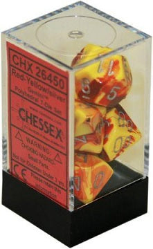 CHESSEX GEMINI 7-DIE SET RED-YELLOW/SILVER (CHX26450) | Eastridge Sports Cards & Games