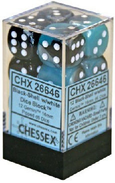 Chessex GEMINI 12D6 BLACK-SHELL/WHITE 16MM (CHX26646) | Eastridge Sports Cards & Games