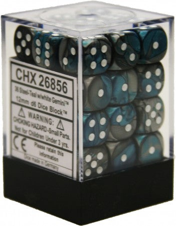 CHESSEX GEMINI 36D6 STEEL-TEAL/WHITE 12MM (CHX27856) | Eastridge Sports Cards & Games