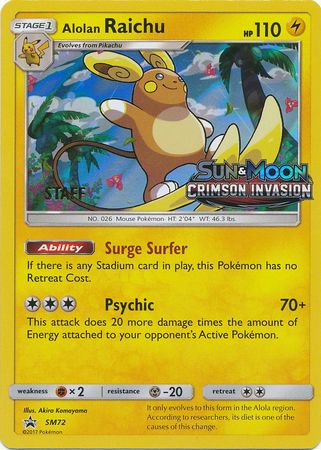 Alolan Raichu (SM72) (Staff Prerelease Promo) [Sun & Moon: Black Star Promos] | Eastridge Sports Cards & Games