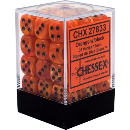 CHESSEX VORTEX 36D6 ORANGE/BLACK 12MM (CHX27833) | Eastridge Sports Cards & Games