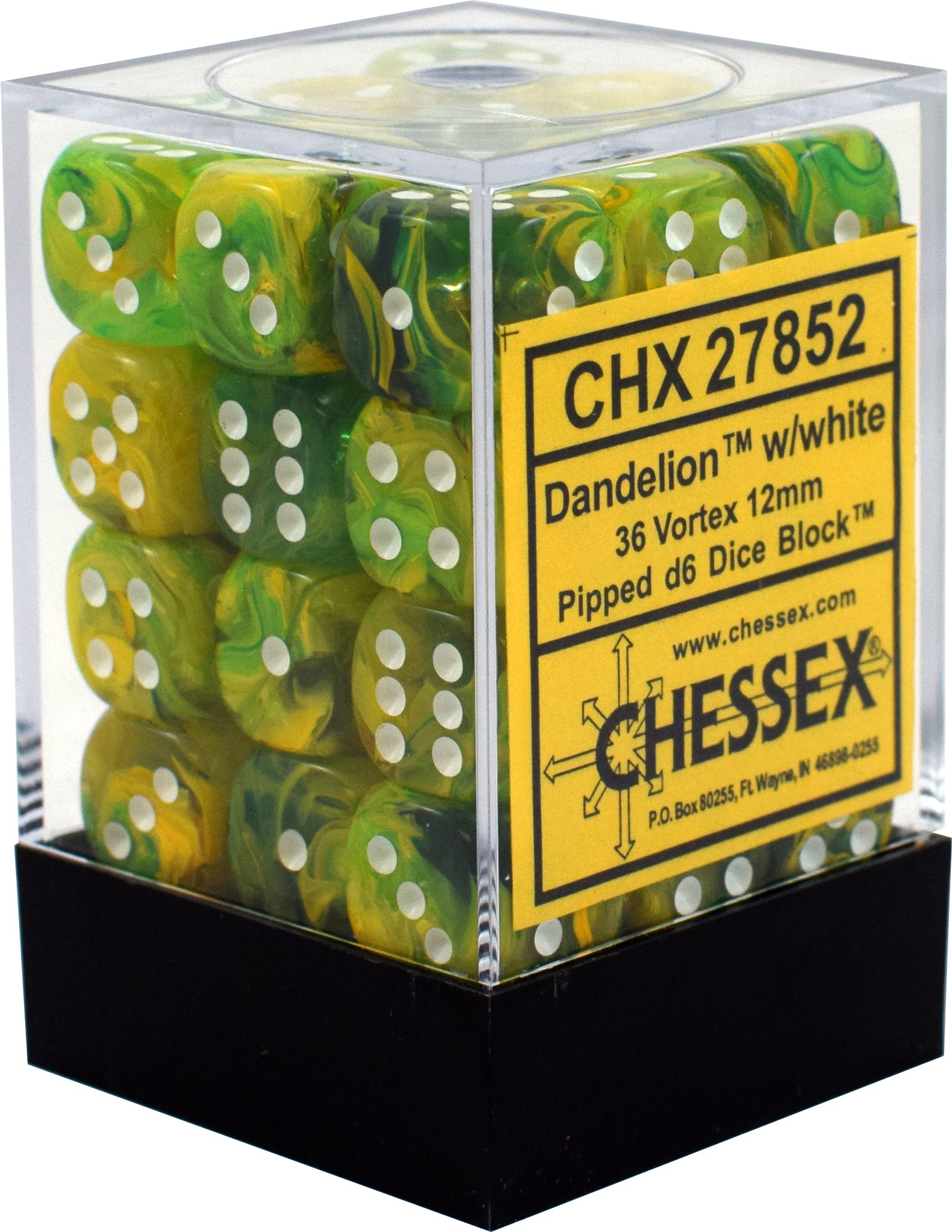 CHESSEX VORTEX 36D6 DANDELION/WHITE 12MM (CHX27852) | Eastridge Sports Cards & Games
