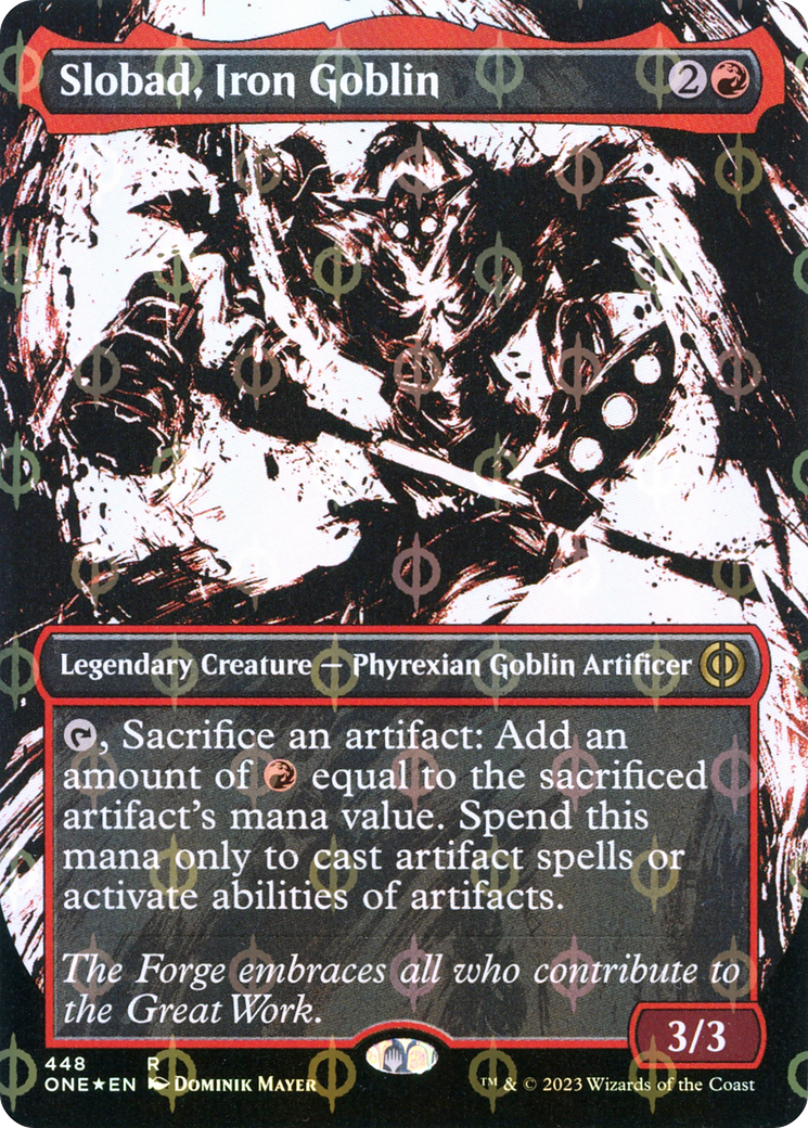 Slobad, Iron Goblin (Borderless Ichor Step-and-Compleat Foil) [Phyrexia: All Will Be One] | Eastridge Sports Cards & Games
