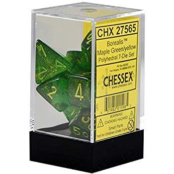 CHESSEX BOREALIS 7-DIE SET MAPLE GREEN/YELLOW (CHX27565) | Eastridge Sports Cards & Games