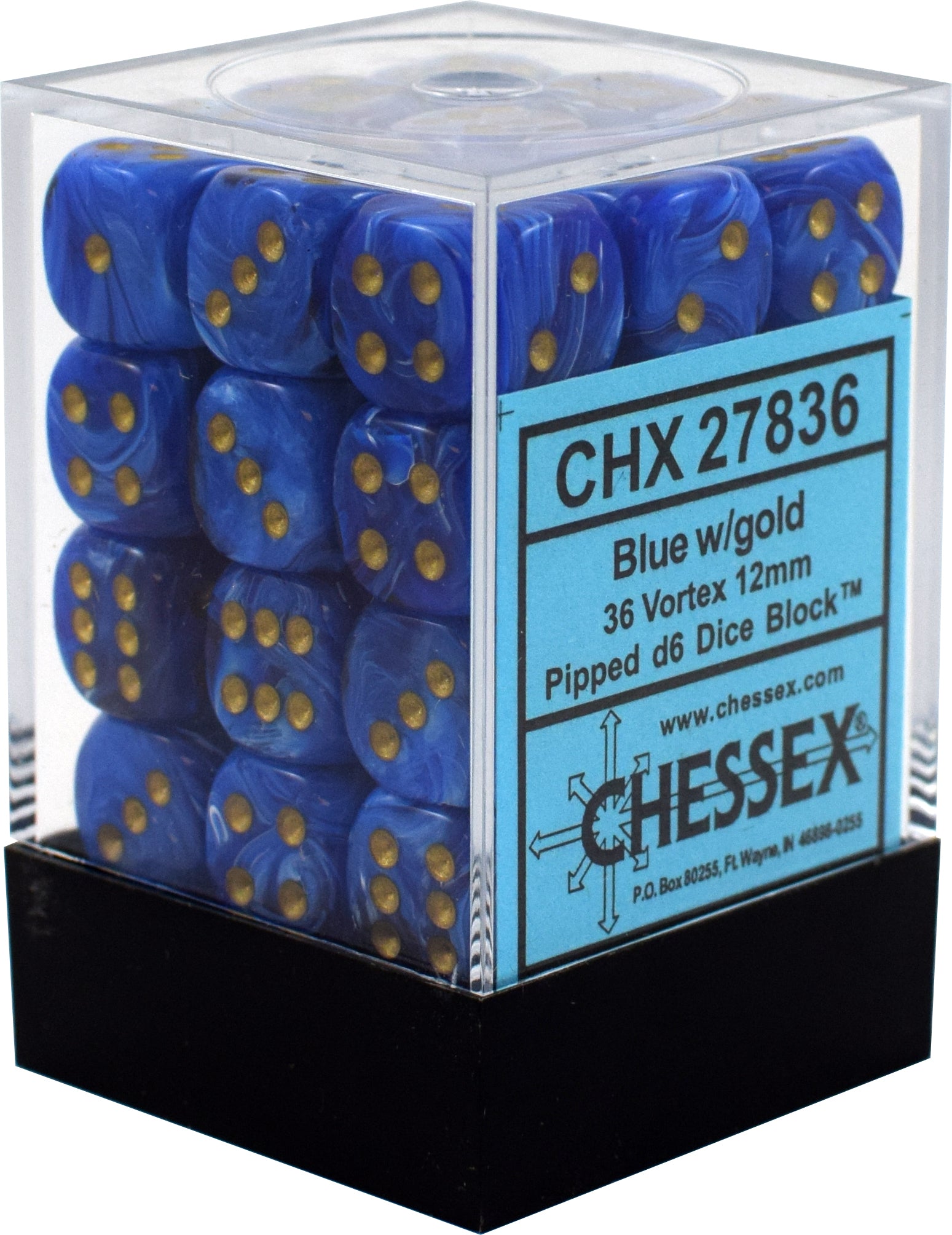 CHESSEX VORTEX 36D6 BLUE/GOLD 12MM (CHX27836) | Eastridge Sports Cards & Games