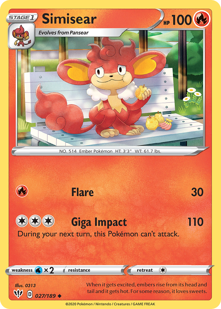 Simisear (027/189) [Sword & Shield: Darkness Ablaze] | Eastridge Sports Cards & Games
