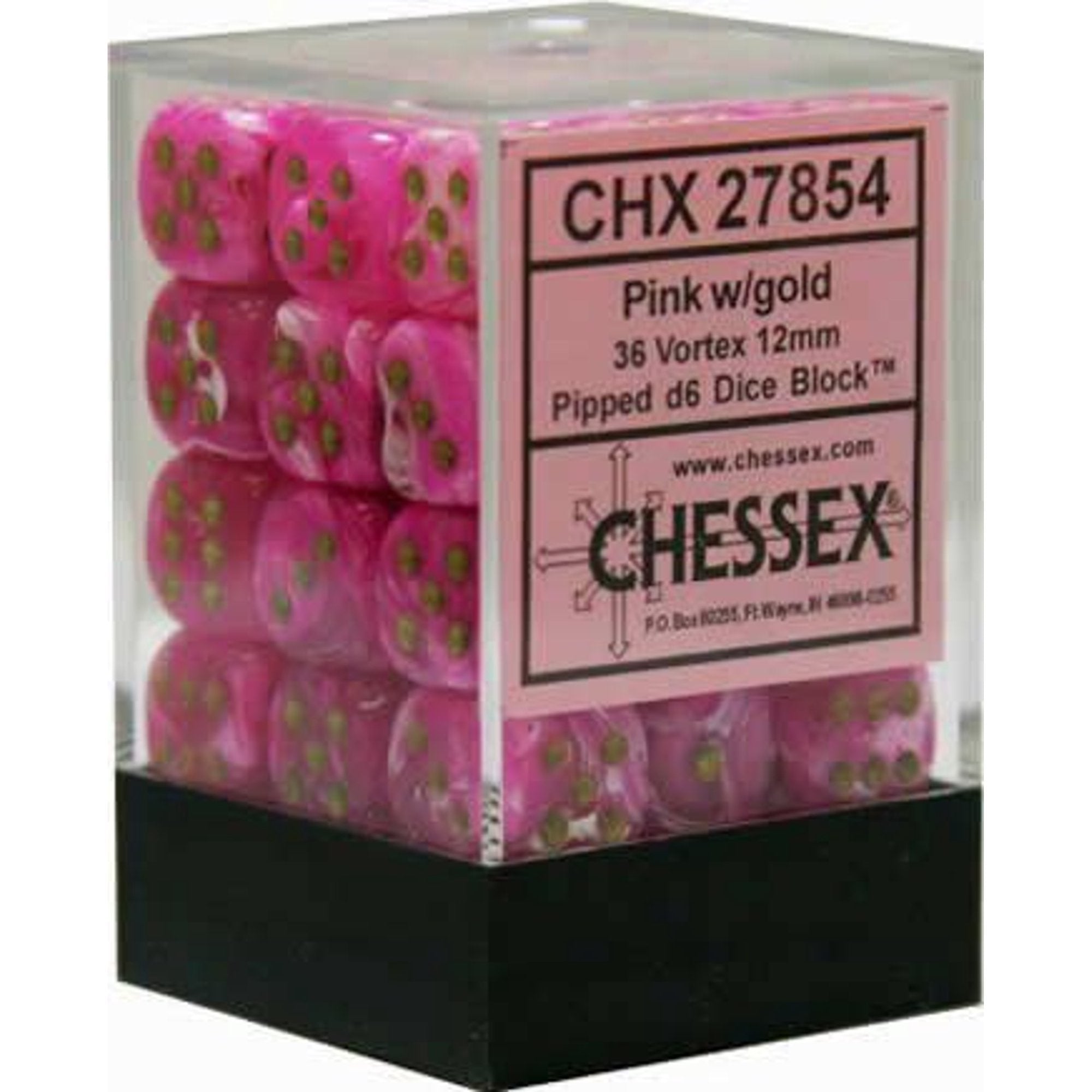 CHESSEX VORTEX 36D6 PINK/GOLD 12MM (CHX27854) | Eastridge Sports Cards & Games