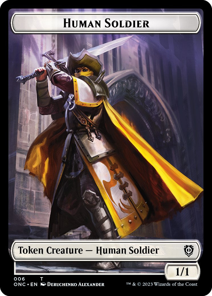 Human Soldier // Elephant Double-Sided Token [Phyrexia: All Will Be One Commander Tokens] | Eastridge Sports Cards & Games