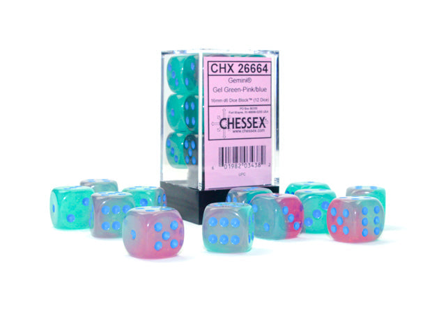 CHESSEX GEMINI 12-DIE Cube Green-Pink/Blue (CHX26664) | Eastridge Sports Cards & Games