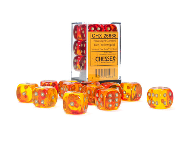CHESSEX GEMINI 12-DIE CUBE Translucent Red-Yellow/Gold (CHX26668) | Eastridge Sports Cards & Games