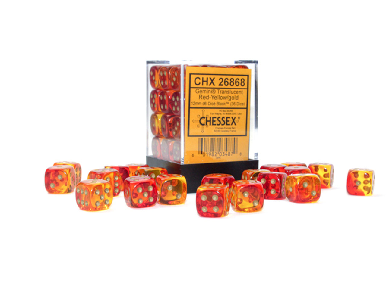 CHESSEX GEMINI 36-DIE CUBE Translucent Red-Yellow/Gold (CHX26868) | Eastridge Sports Cards & Games