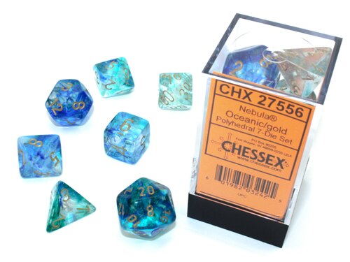 CHESSEX Nebula 7-DIE SET Oceanic / Gold (CHX27556) | Eastridge Sports Cards & Games