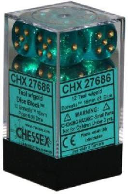 CHESSEX Borealis 12D6 Teal/Gold 16MM (CHX27686) | Eastridge Sports Cards & Games