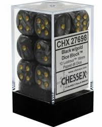 CHESSEX Lustrous 12D6 Black/Gold 16MM (CHX27698) | Eastridge Sports Cards & Games