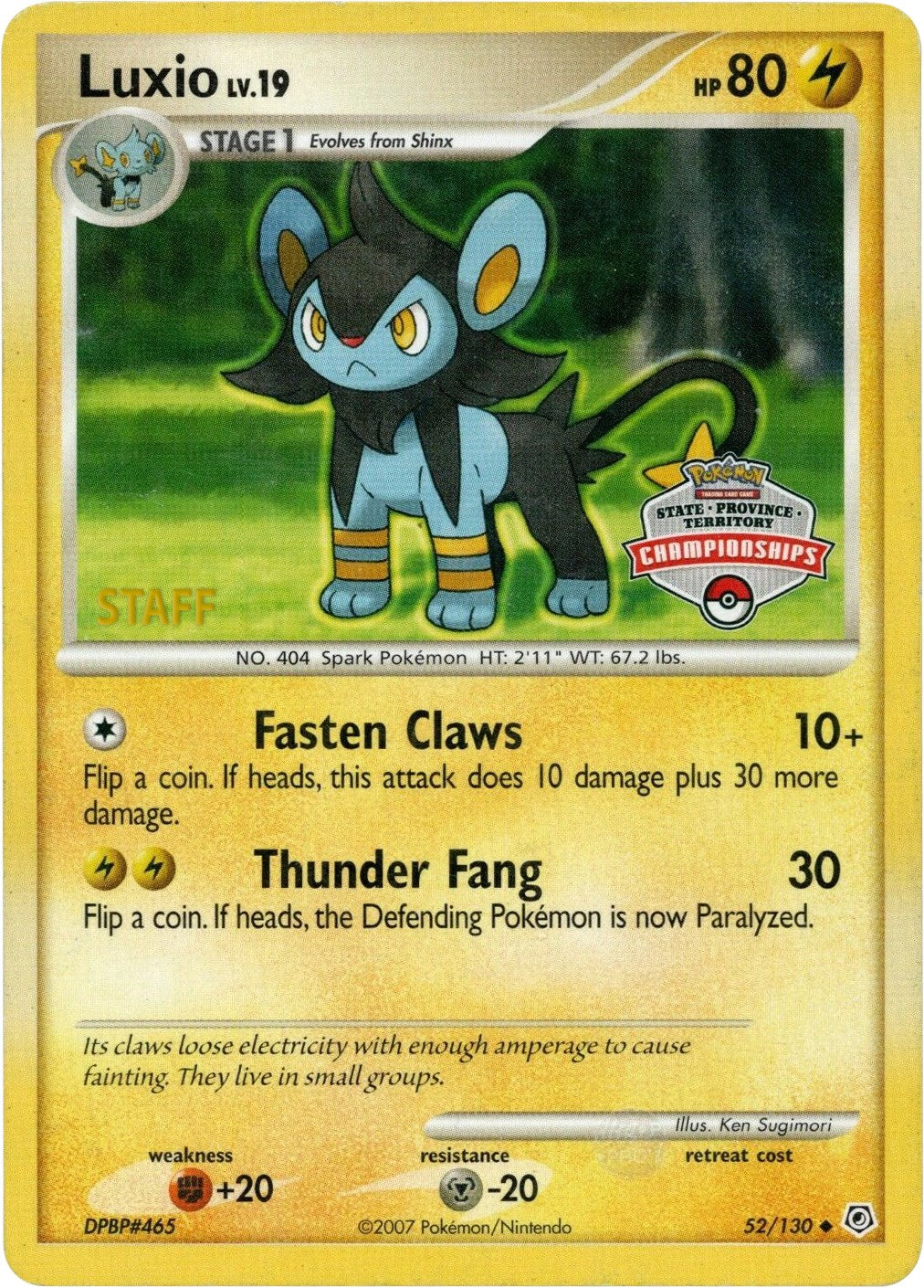 Luxio (52/130) (State Championship Staff Promo) [Diamond & Pearl: Base Set] | Eastridge Sports Cards & Games