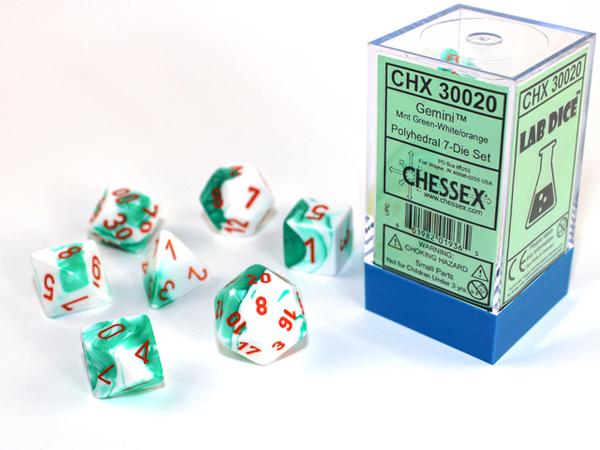 CHESSEX GEMINI 7-DIE SET MINT GREEN WHITE/ORANGE (CHX30020) | Eastridge Sports Cards & Games