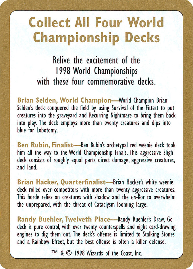 1998 World Championships Ad [World Championship Decks 1998] | Eastridge Sports Cards & Games