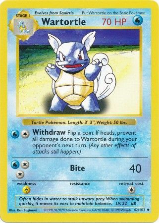 Wartortle (42/102) [Base Set Shadowless Unlimited] | Eastridge Sports Cards & Games