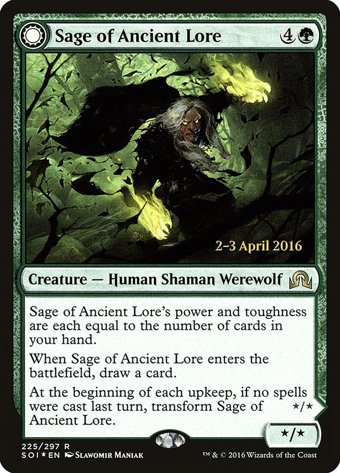 Sage of Ancient Lore // Werewolf of Ancient Hunger [Shadows over Innistrad Prerelease Promos] | Eastridge Sports Cards & Games
