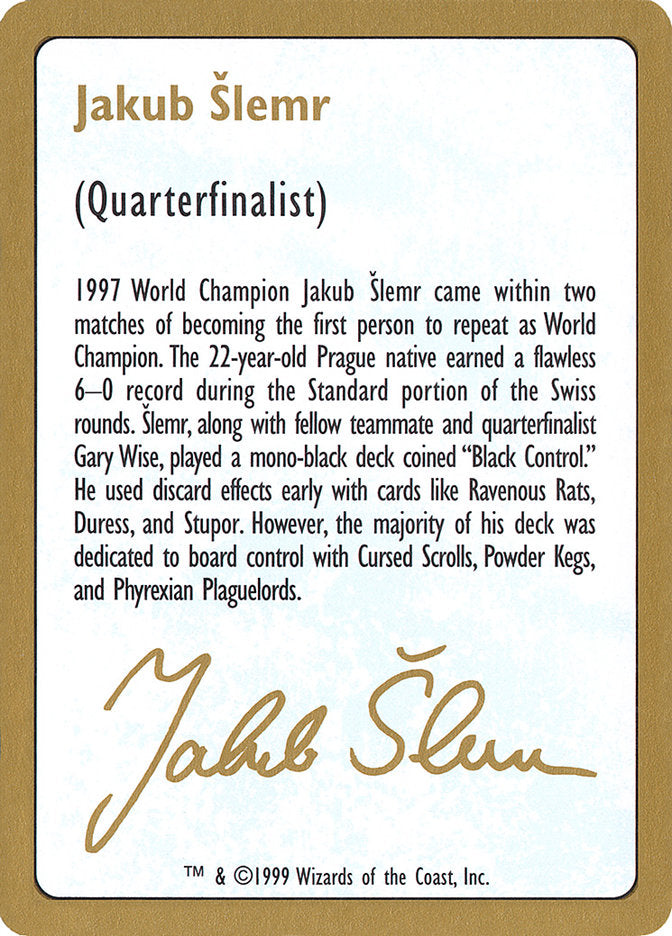 Jakub Šlemr Bio [World Championship Decks 1999] | Eastridge Sports Cards & Games