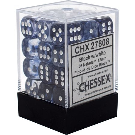 CHESSEX NEBULA 36D6 BLACK/WHITE 12MM (CHX27808) | Eastridge Sports Cards & Games