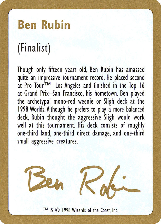 Ben Rubin Bio [World Championship Decks 1998] | Eastridge Sports Cards & Games