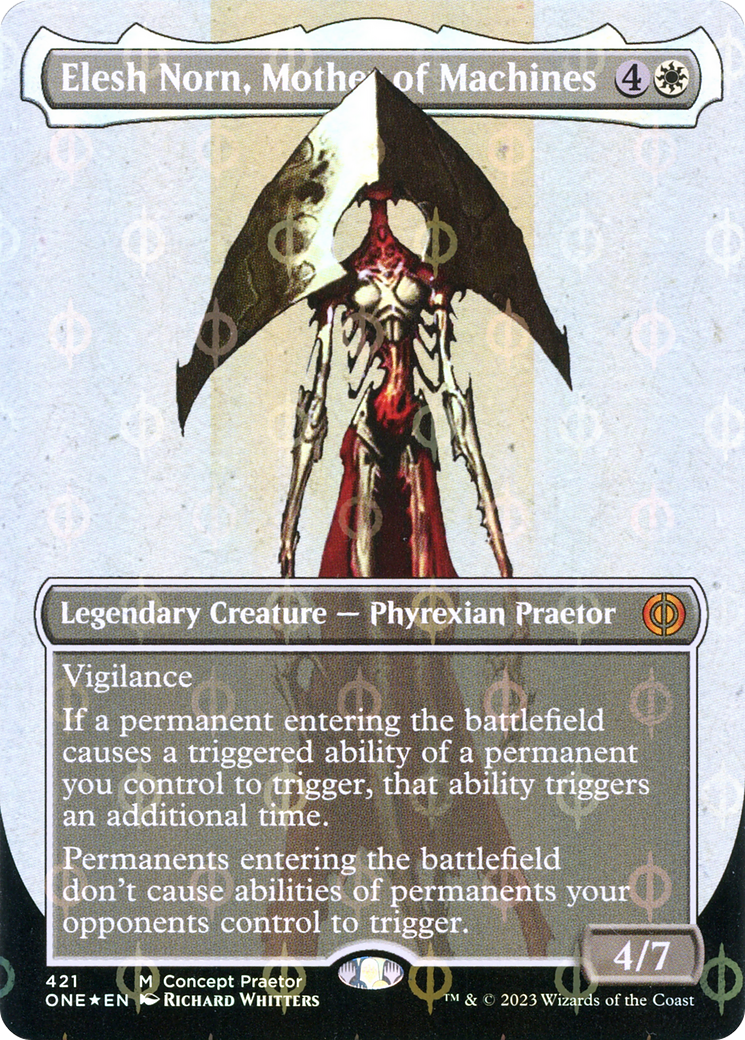 Elesh Norn, Mother of Machines (Borderless Concept Praetors Step-and-Compleat Foil) [Phyrexia: All Will Be One] | Eastridge Sports Cards & Games