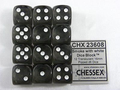 CHESSEX Translucent 12D6 Smoke/White 16MM (CHX23608) | Eastridge Sports Cards & Games