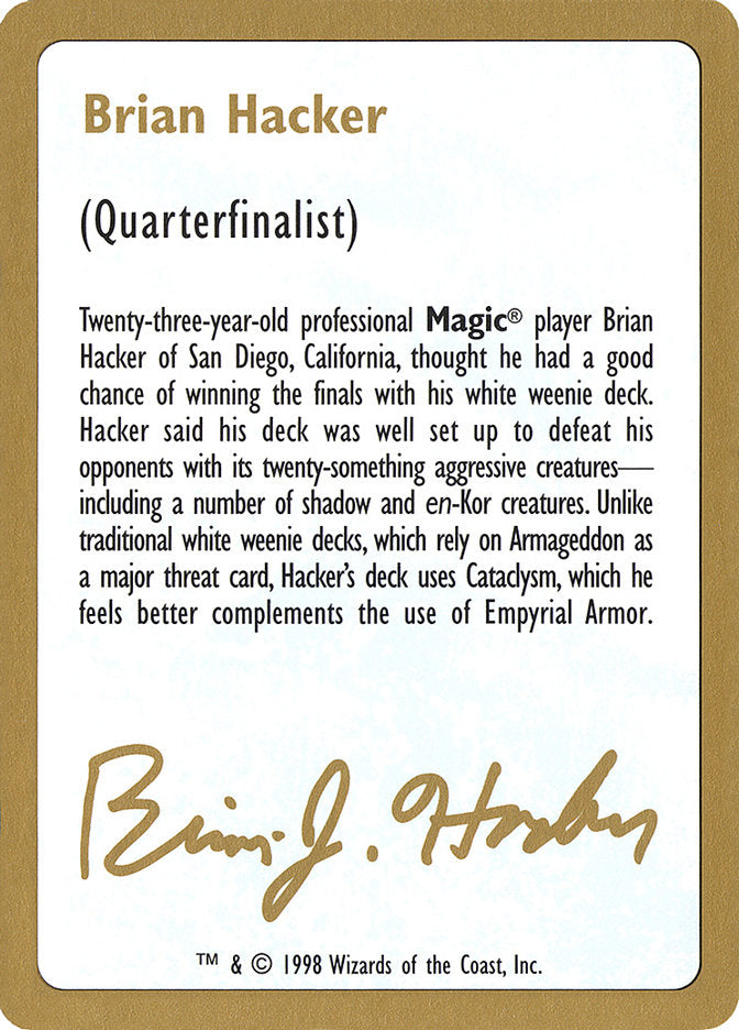 Brian Hacker Bio [World Championship Decks 1998] | Eastridge Sports Cards & Games