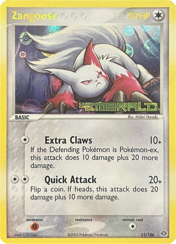 Zangoose (21/106) (Stamped) [EX: Emerald] | Eastridge Sports Cards & Games