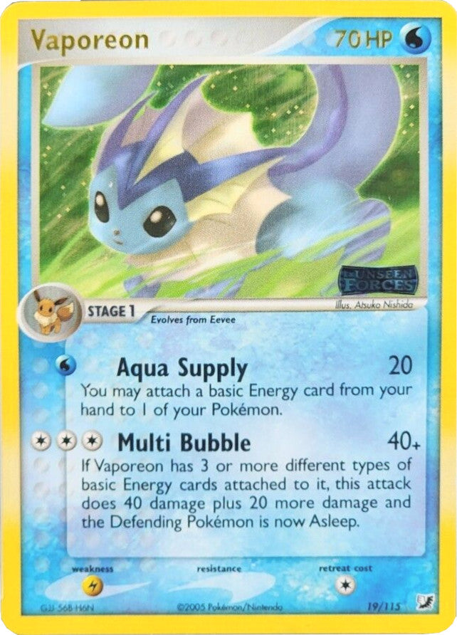 Vaporeon (19/115) (Stamped) [EX: Unseen Forces] | Eastridge Sports Cards & Games