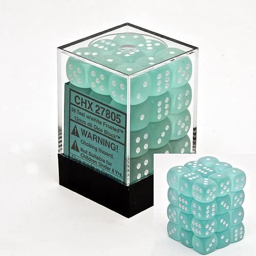 CHESSEX Opaque 36D6 Teal/White Frosted 12MM (CHX27805) | Eastridge Sports Cards & Games