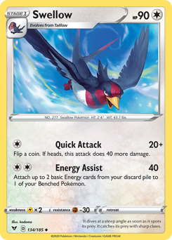 Swellow (134/185) [Sword & Shield: Vivid Voltage] | Eastridge Sports Cards & Games