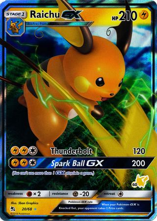 Raichu GX (20/68) (Pikachu Stamp #60) [Battle Academy 2020] | Eastridge Sports Cards & Games