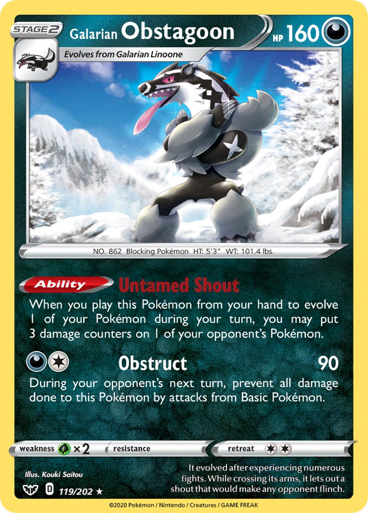Galarian Obstagoon (119/202) (Theme Deck Exclusive) [Sword & Shield: Base Set] | Eastridge Sports Cards & Games