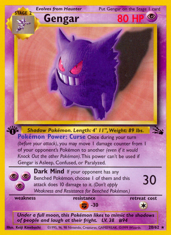 Gengar (20/62) [Fossil 1st Edition] | Eastridge Sports Cards & Games