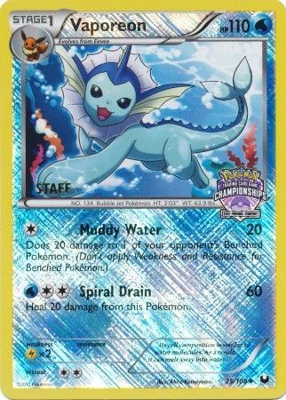 Vaporeon (25/108) (State Province Championship 2013 Promo Staff) [Black & White: Dark Explorers] | Eastridge Sports Cards & Games